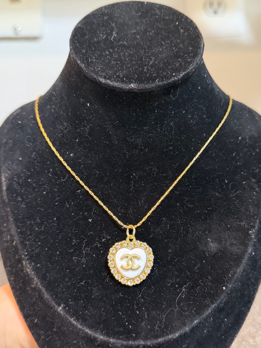 Cc white heart charm on Gold stainless steel gold plated  Necklace